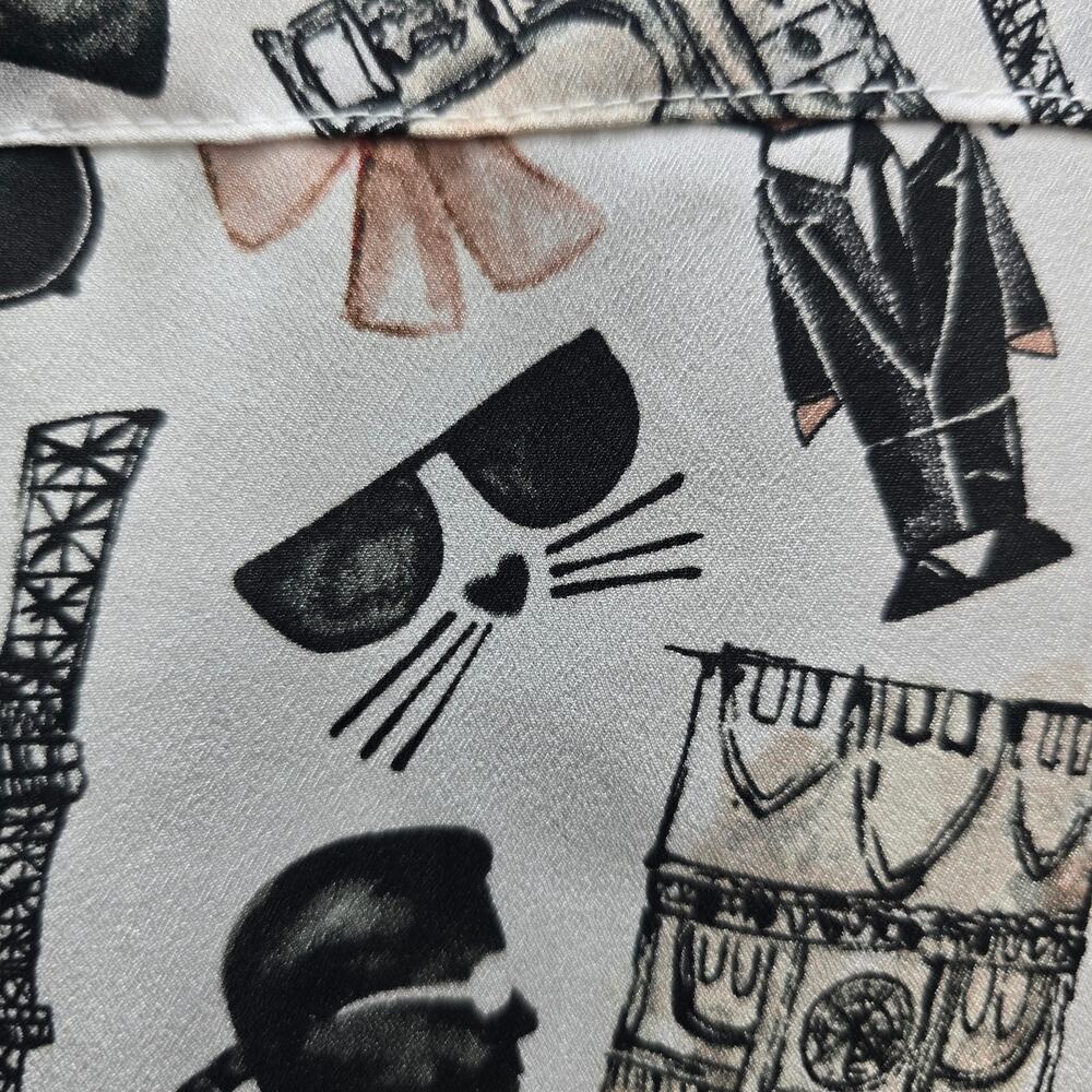 Karl Lagerfeld Whimsical Button-Up Shirt Top White Black SZ XL Artsy Whimsical - Picture 6 of 9